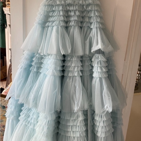 Sherri Hill Light Blue Tiered Gown with Silver Accents - Picture 4 of 6